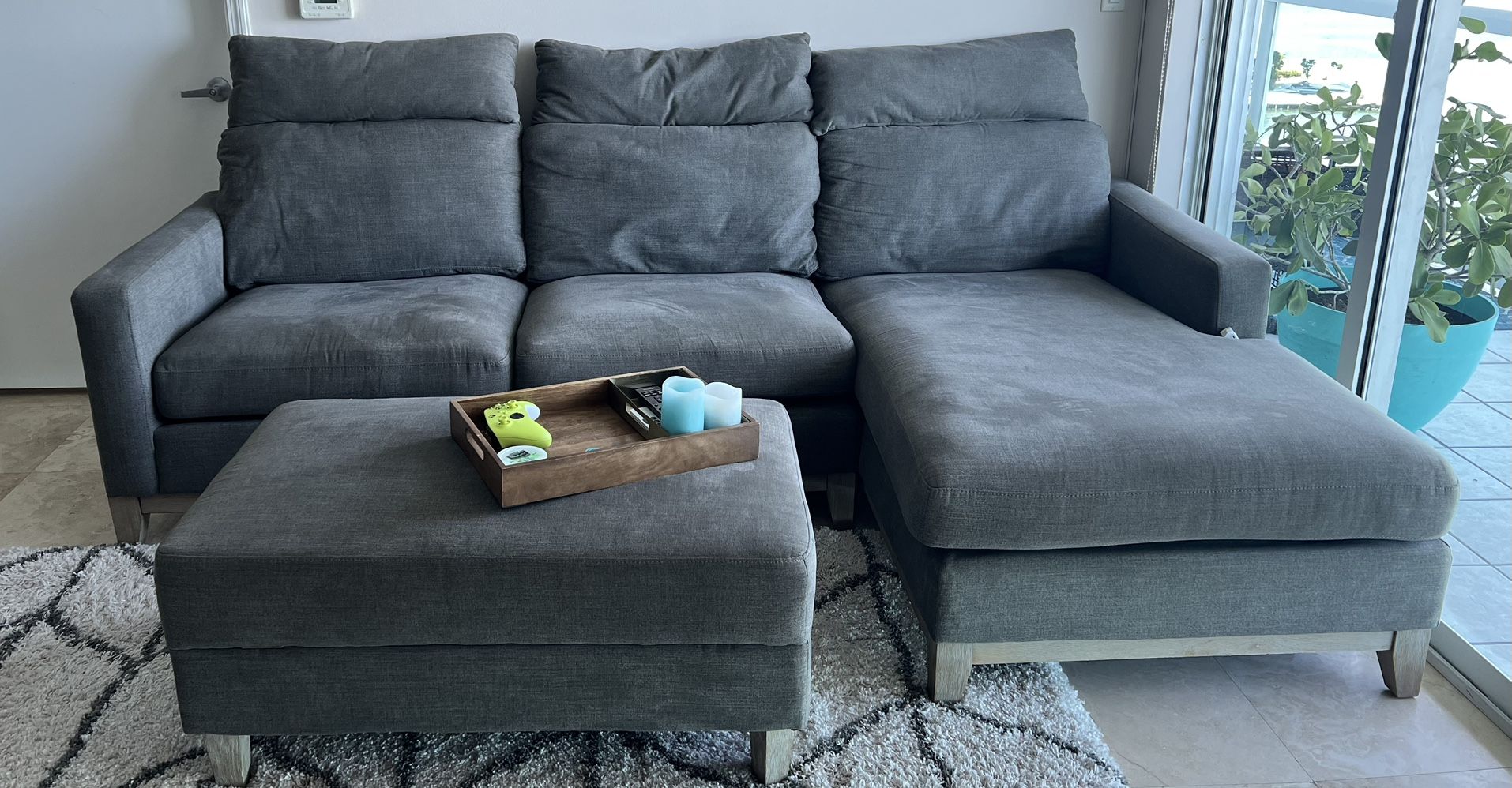 Couch with chaise with ottoman coffee table