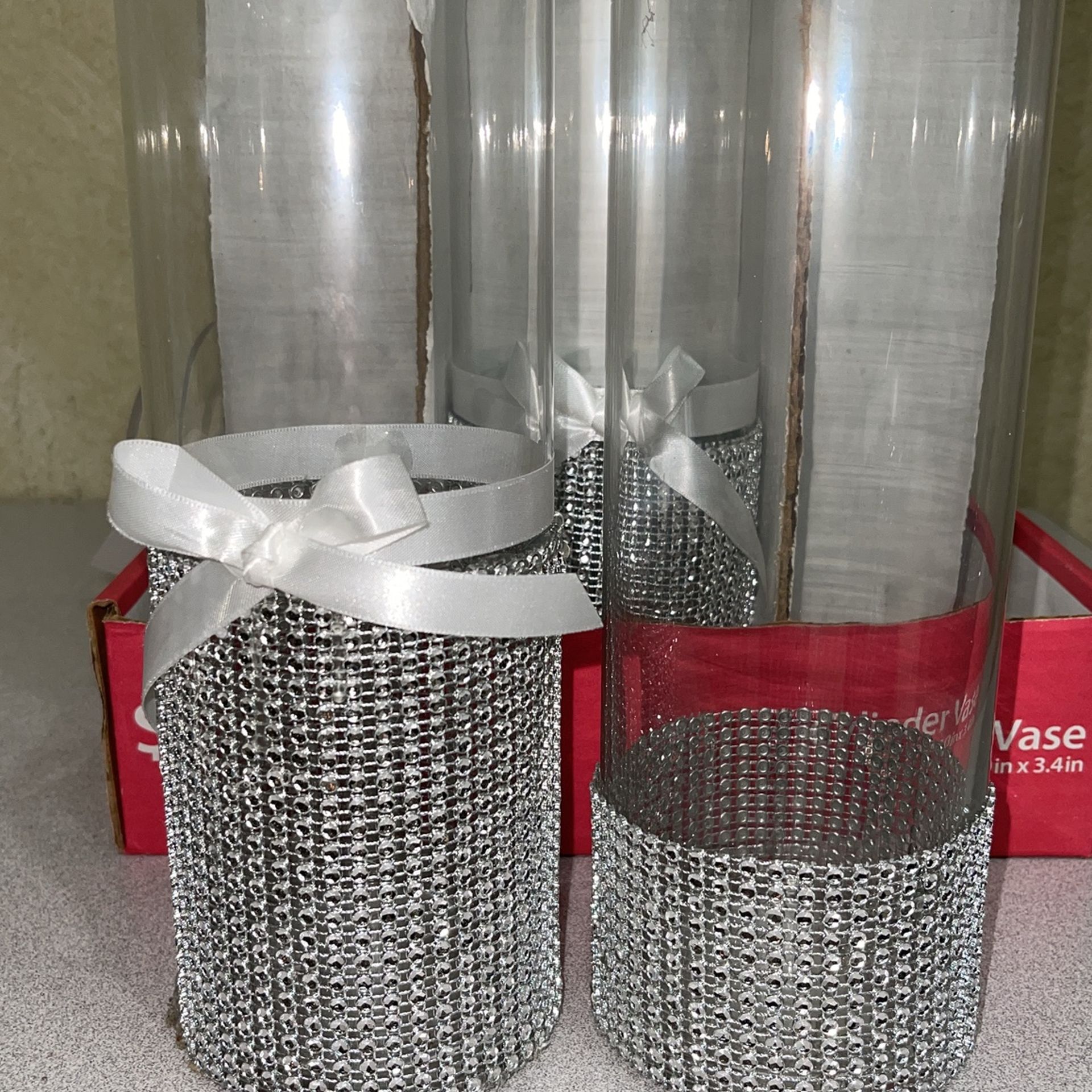 Cylinder Glass Vases With Diamonds 6PC