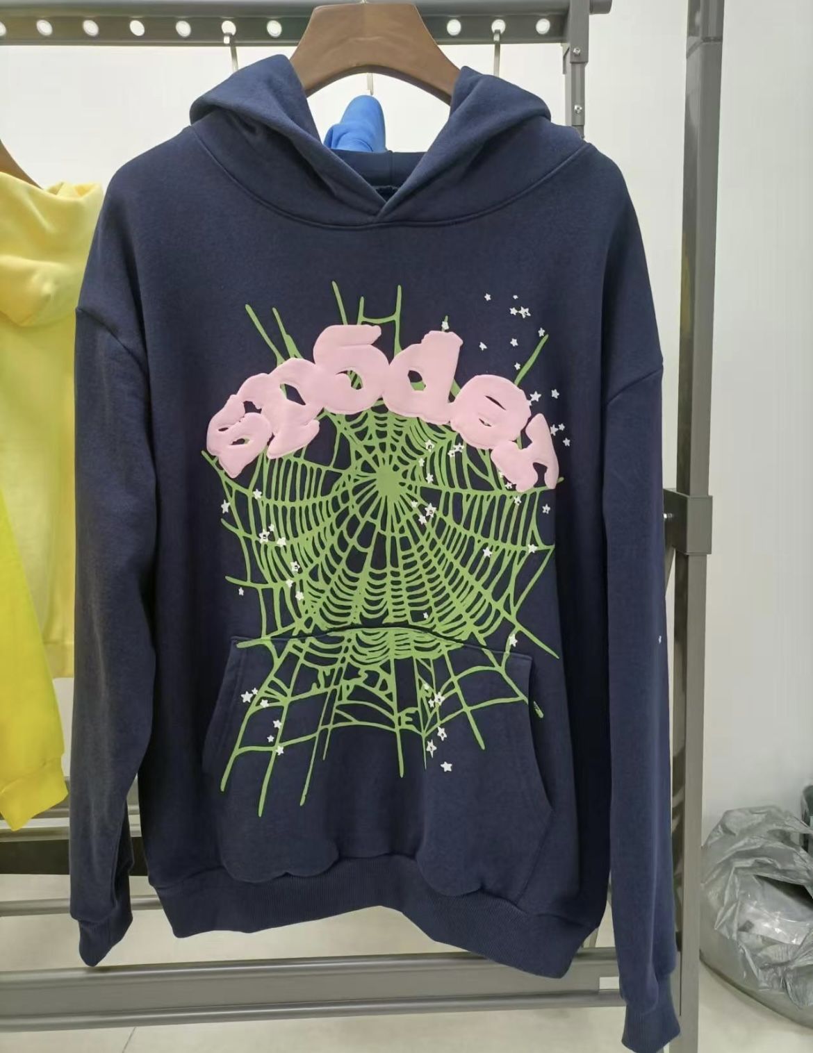 Pink and green Sp5der hoodie