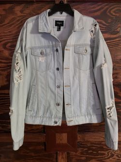 Distressed Denim Jacket Size L