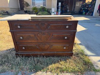Antique Wood 3-Drawer Dresser with Marble Top
