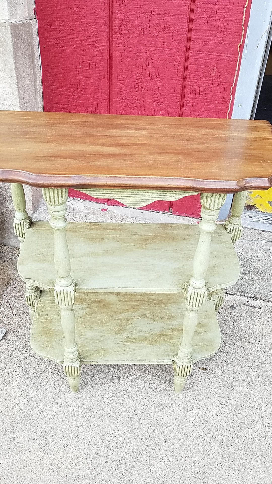 Custom shabby chic refinished vintage small table with double under Shelf