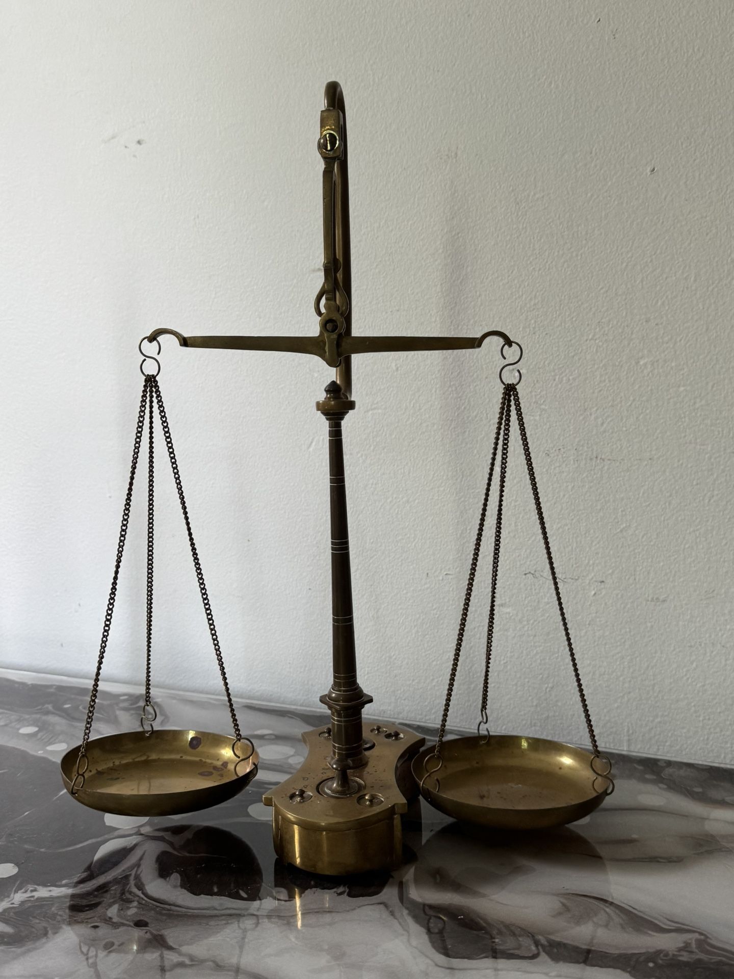 Antique Apothecary Brass Bronze Balance Scale w/ 8 weights