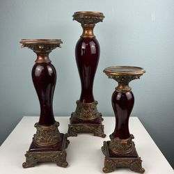 3 Fancy Red Candle Stands 