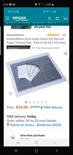 AmazonBasics Extra-Large Carbon Pet Dog and Puppy Training Pads - Pack of 50, 28 x 34 Inches