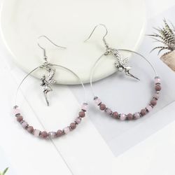 Bohemian Round Earrings With Angel Charm And Purple Beads