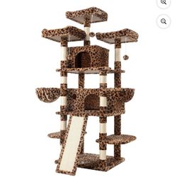 68 inch Multi-Level Functional Cat Tree Tower with Perch Hammocks & Scratching Posts, Leopard Print