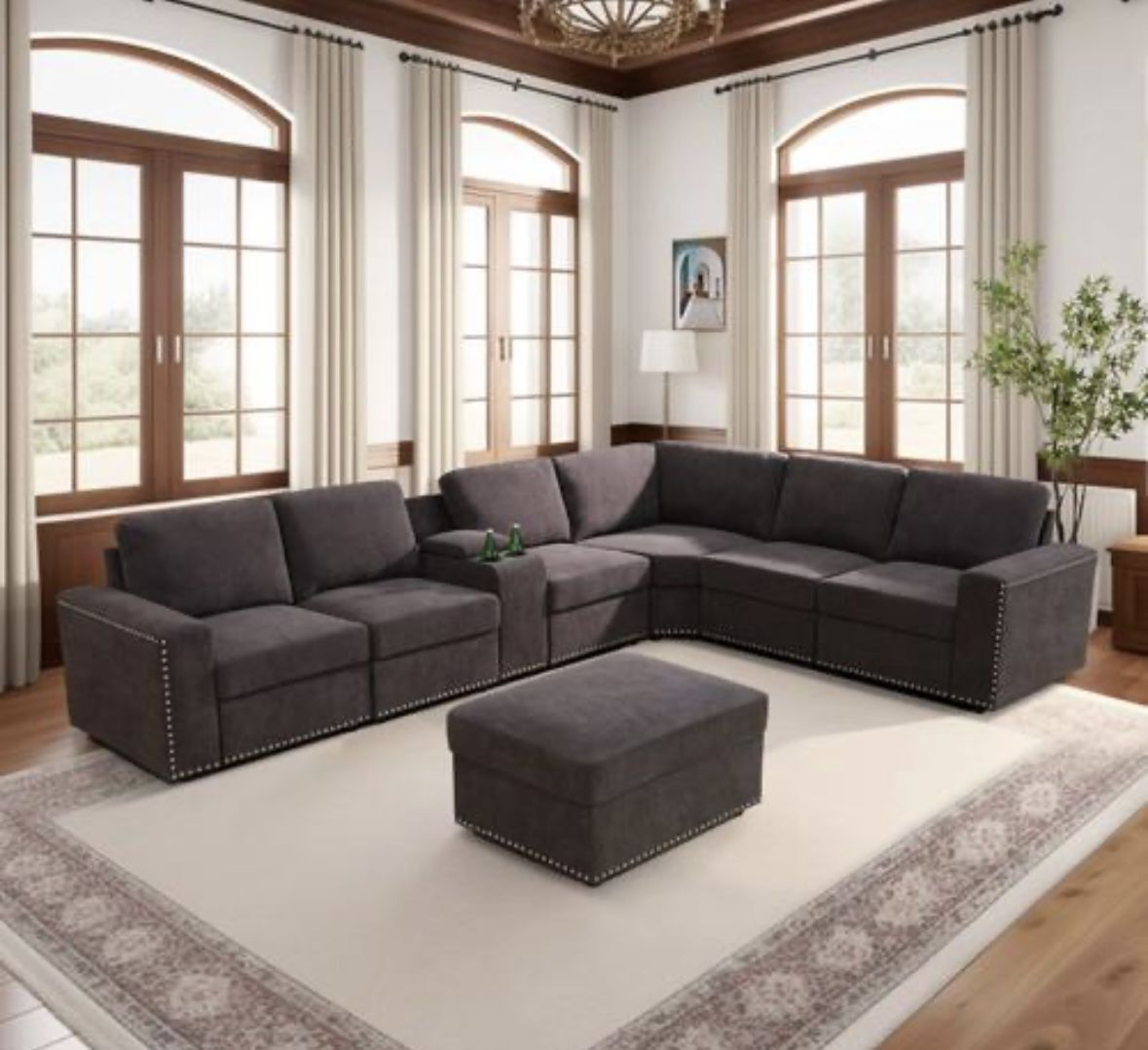 Brand New Brown Corduroy Modular Sectional Sofa