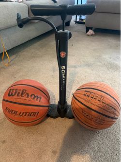 2 basketballs and large pump