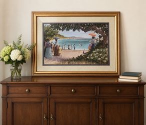Large Traditional Framed Coastal Artwork – Gold Frame 31” x 23”