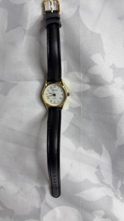 Citron Gold-Tone Watch with Black Leather Band