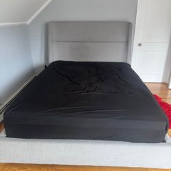 Gray Queen Bed frame And Mattress 