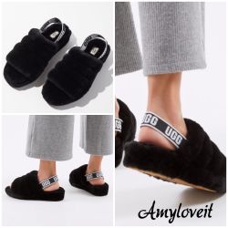 UGG Fluff Yeah Slide Sandals Black Size 8 New