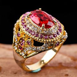 Fashion Elegant Oval Cut Pink 18K Gold Filled Ring 
For Women
Size 6