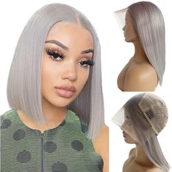 Grey Bob Human Hair Wigs 13x4 HD 180% Density Lace Front Wig