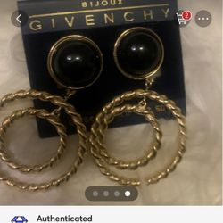 Bijoux Givenchy Vintage Signed Opposing Black Ceramic and Golden Clip-On Drop Earrings