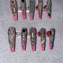 Dollar Bling Pink French  Tip PressOn Nails 