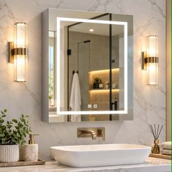 Mepplzian 24x30 LED Medicine Cabinet w/ Mirror, Lights & Defogger