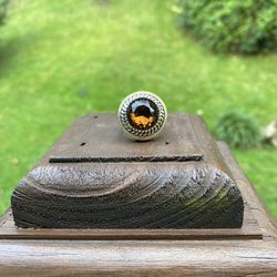 Silver And Gold Plated Ring With Brown Stone