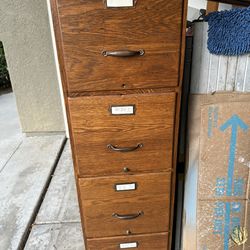 Antique Oak 4 Drawer Office Library File Cabinet
