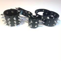 5 pcs Punk Gothic Spiked Bracelets , studded PU leather bracelet - black and silver , Grunge boho Emo Rock wristbands jewelry for men and women unisex