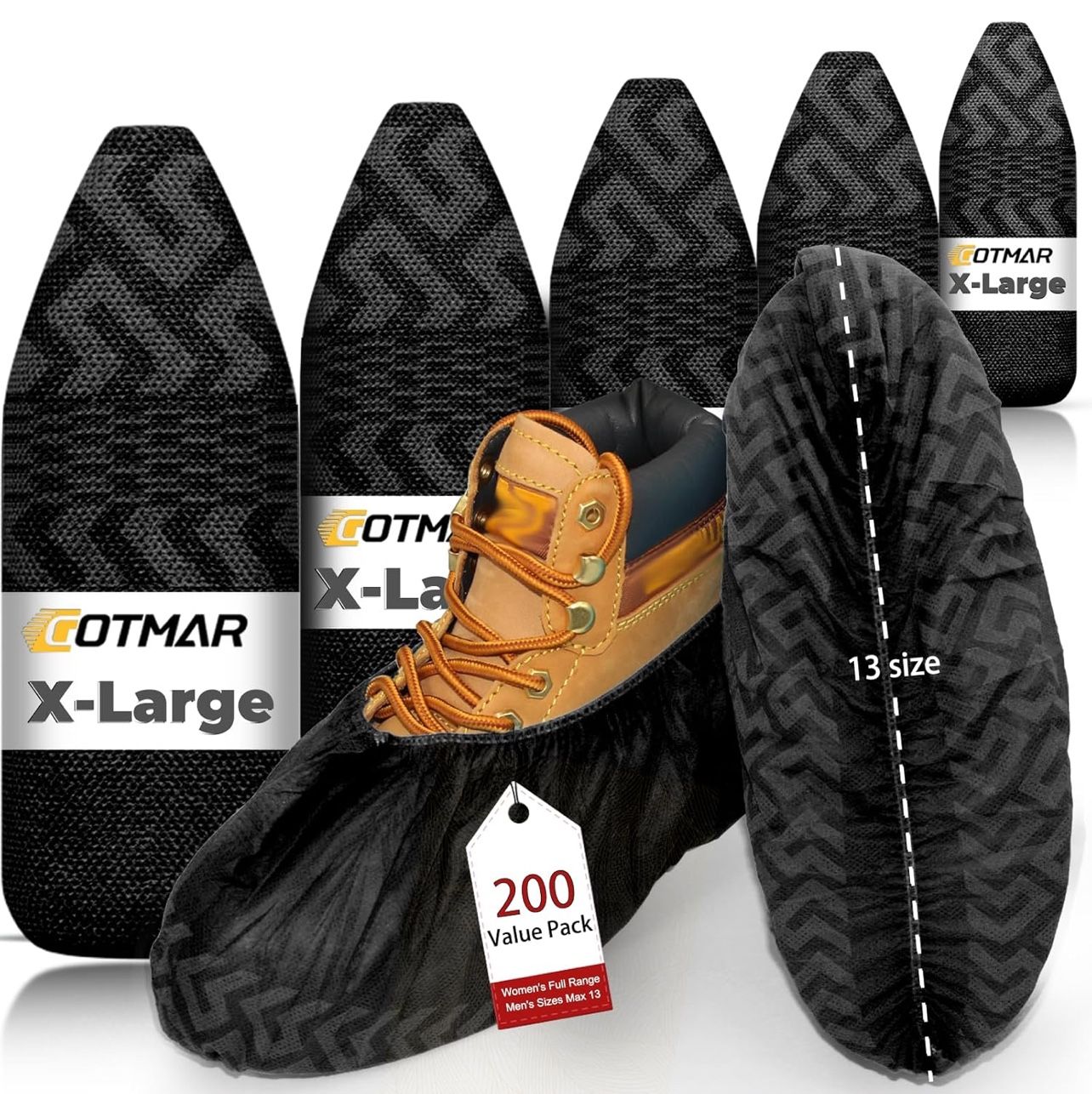 X-Large 200 Pack Breathable Shoe Covers Disposable for Indoors - Reusable Non-Slip Black Non-Woven Fabric Shoe Booties disposable, Fits Up to Men’s Si