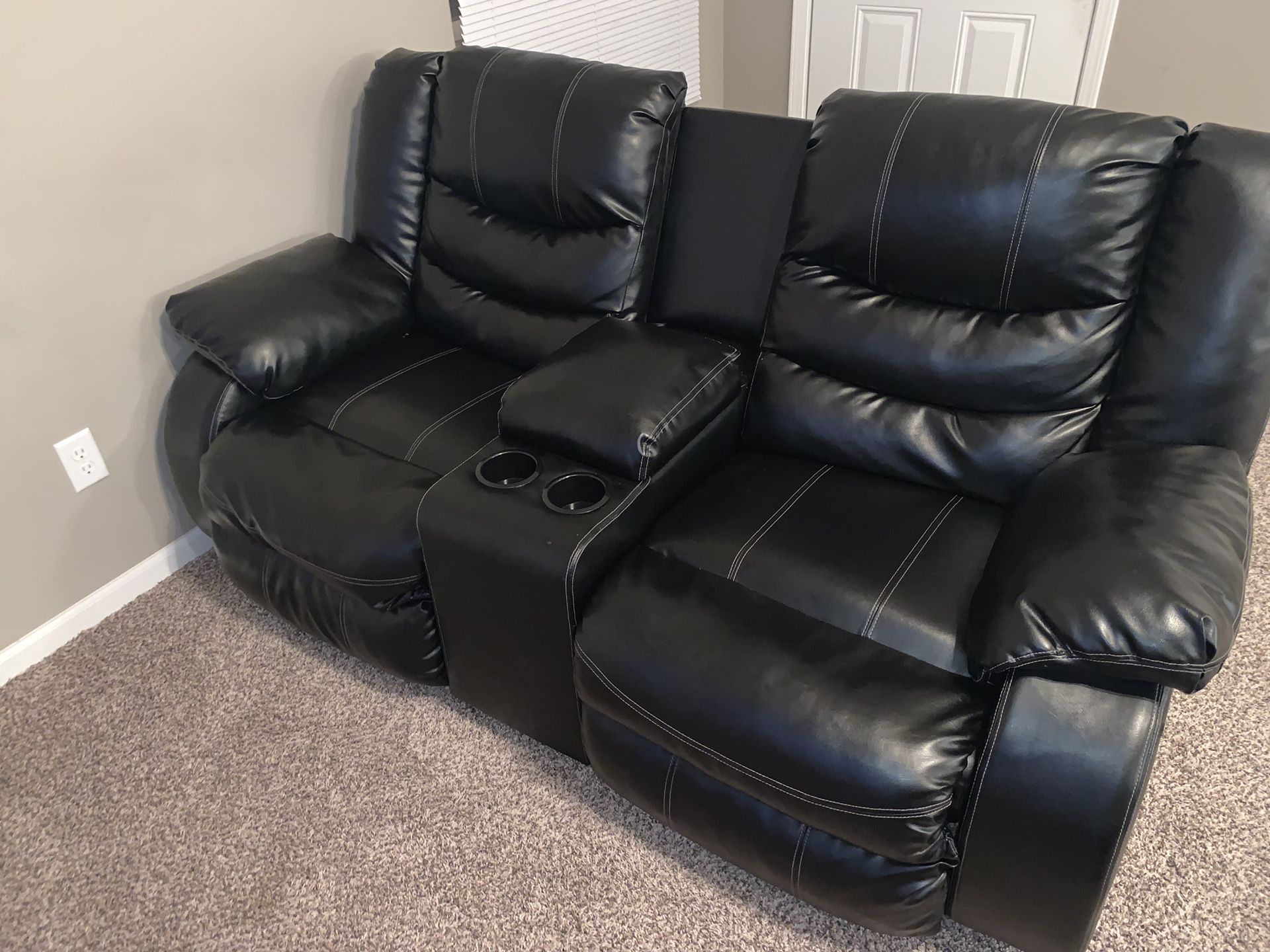 Black Leather Love Seat & Sofa