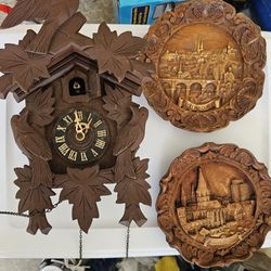 German Koo Koo Clock With Wood Art