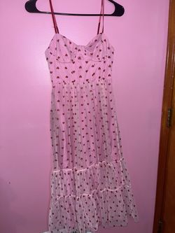 Pink Midi Dress with Red Glitter Hearts