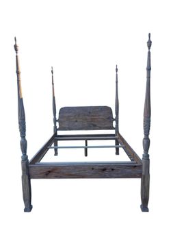 Vintage Solid Wood Four-Poster Queen Bed Frame