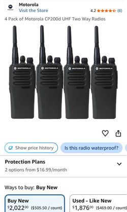 4 Pack of Motorola CP200d UHF Two Way Radios