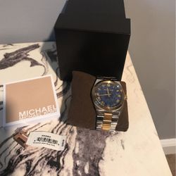 Michael Kors women’s watch blue face silver and rose gold