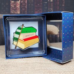 Slytherin Scarf w Magical Text Books Hard Enamel Pin Harry Potter Wizarding Magi