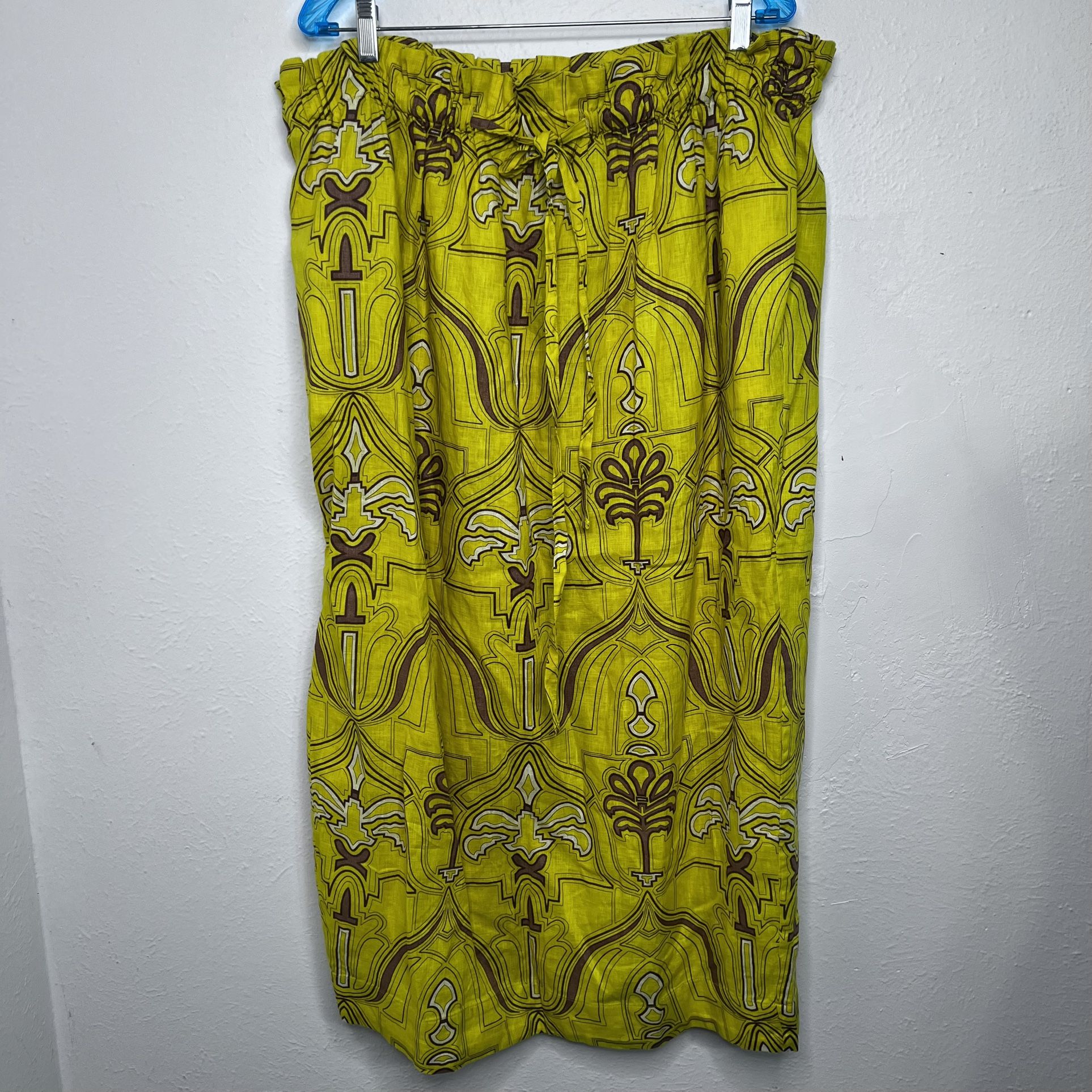 Banana Republic Linen Midi Skirt Yellow- Brown White Pockets Size: XXL NWT