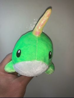 Narwhal Plush Animals 6" Tall Green And Blue Six Flags Toys