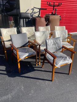 Wood Frame Armchairs with Gray Upholstery – Set