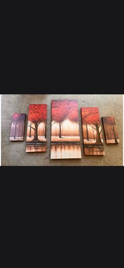 5-Panel Red Tree Canvas Wall Art Set