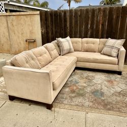 Beige 110” by 82” 2pc Tufted Sectional Sofa (Clean Fabric) 