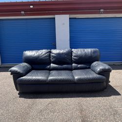 Navy Blue-Black Genuine Leather Couch – Excellent Condition!