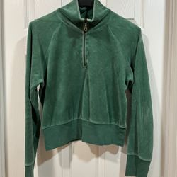 Women’s Green Velour Pullover/ Quarter Zip Sweatshirt, MODA International, Size: Medium (M)