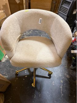 VINGLI Modern Curved Office & Vanity Desk Chair, Cute Upholstered Nail Chair with Wheels & 360° Swivel & Club & Tilting & Gold Base, for Living Room, 
