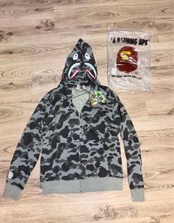 A Bathing Ape BAPE Shark Full Zip Camo Hoodie Gray/Black Men's 2XL