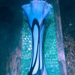 Rare 20" Murano Hand-Blown "Pulled Feather" Swung Glass Floor Vase
