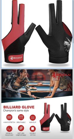YFY Billiard Pool Gloves for Left Hand 3 Finger, Splicing Process, Snooker Cue Sport Glove Popular Sizes for Men & Women, Size M