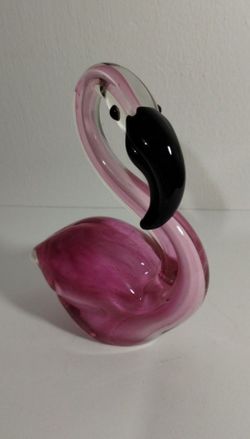 BLOWN ART GLASS FAMINGO FIGURINE 6"×5" - S94