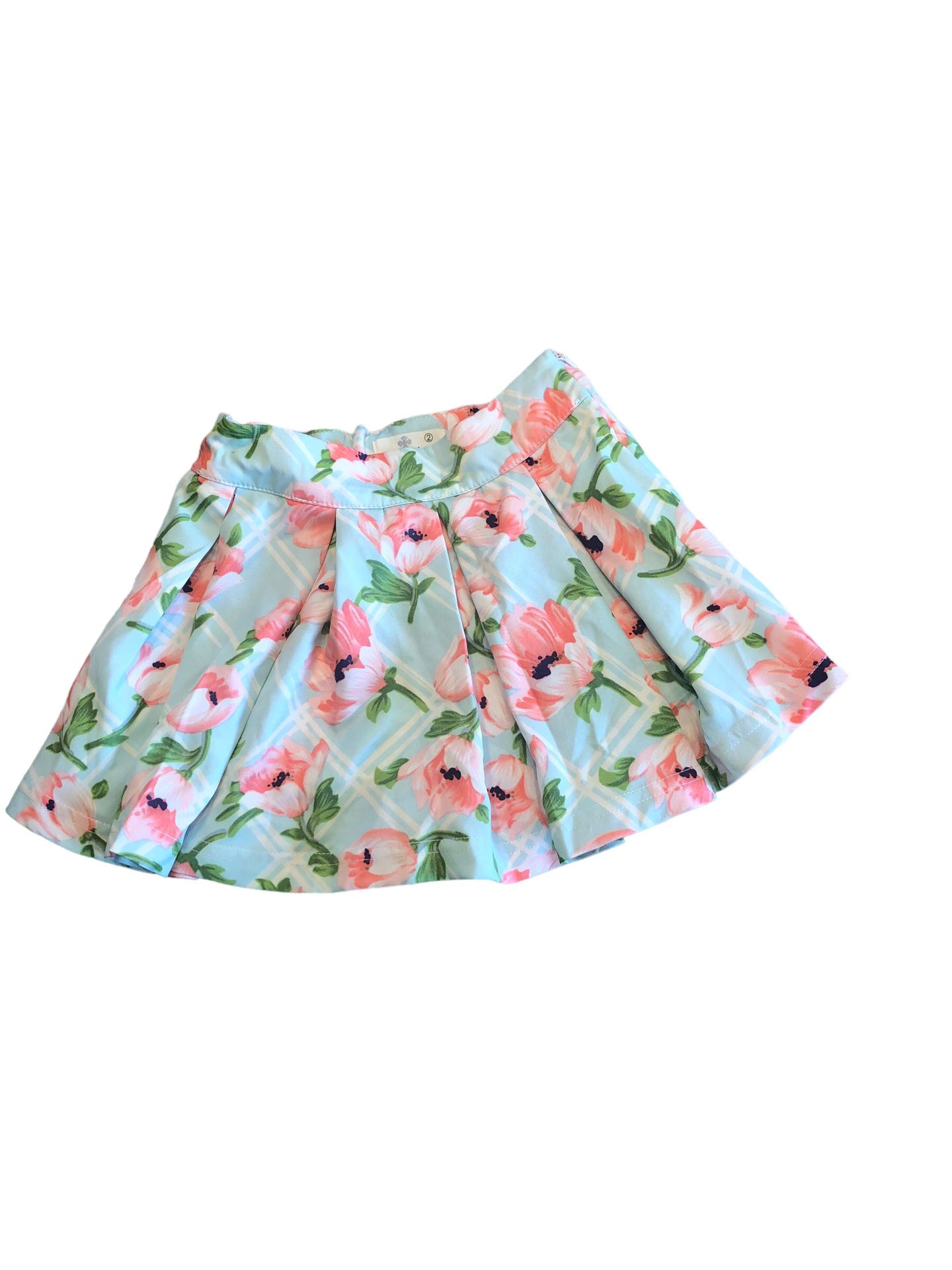 NWOT 2T Boutique Floral Pink & Blue Aline Pleated Skirt