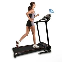 Electric Folding Treadmill Exercise Machine Compact Digital w Bluetooth Manual Incline Adjustment 