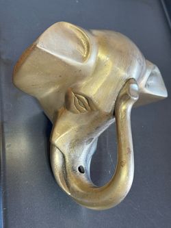 Antique Vintage Art Deco Elephant Head Bar Foot Rest in Brass Heavy 8”W