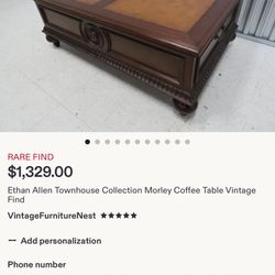 Ethan Allen 2 Drawers Coffee Table 