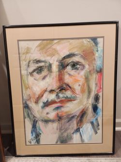 Original Framed Expressionist Portrait Drawing by William J. Logan (1997)